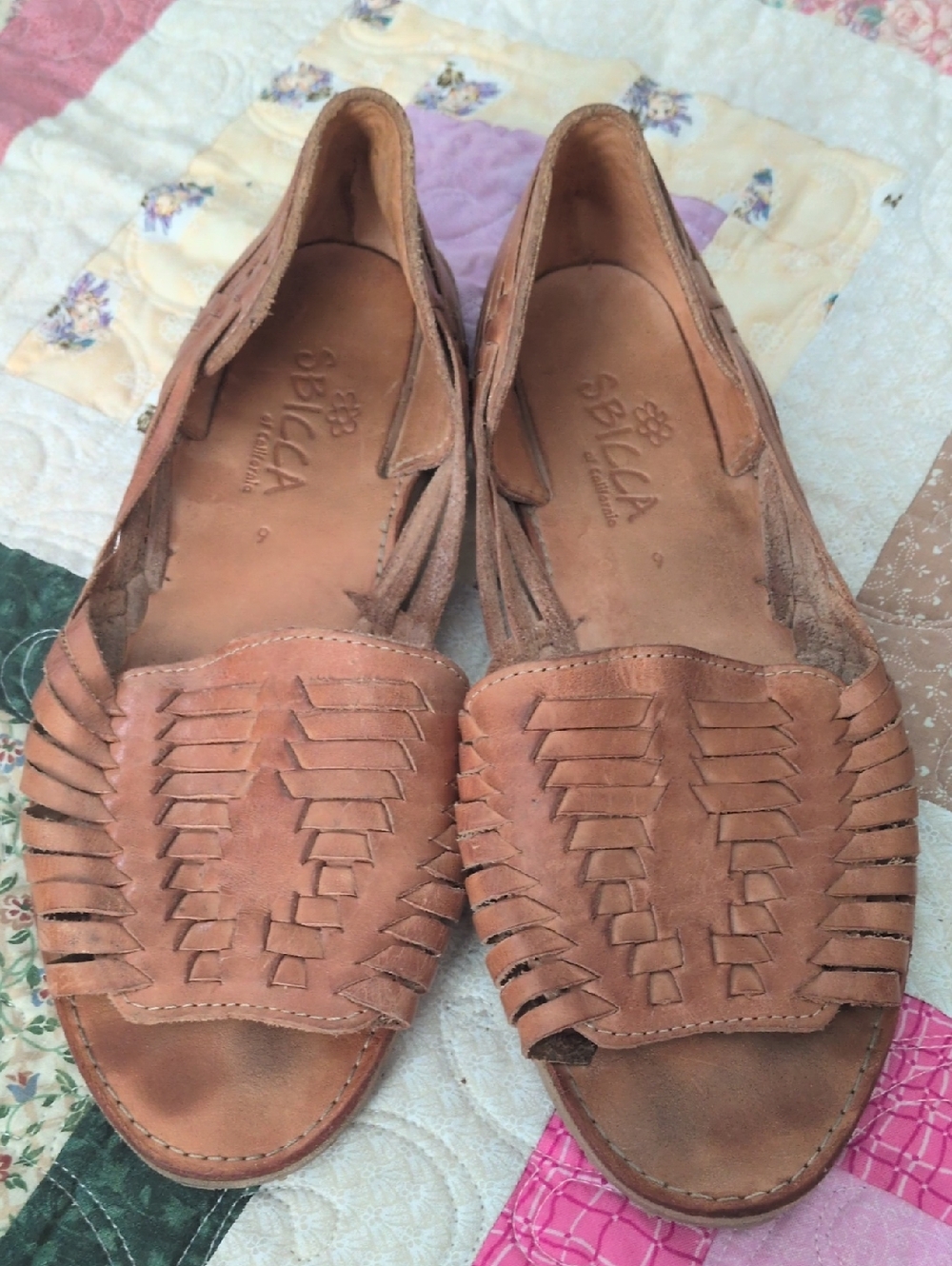 Sbicca Tan Woven Leather Slip-Ons
